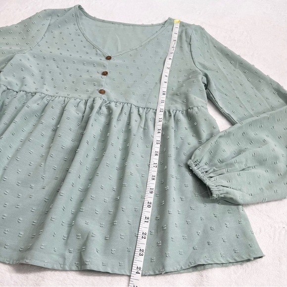 SHEIN Swiss Dot Button Detail Latern Sleeve Peplum Blouse Mint Green size Small - Picture 6 of 11